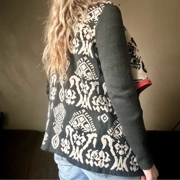 THML Grey & Cream Tribal Waterfall Cardigan with Orange Trim Size S - Picture 3 of 5